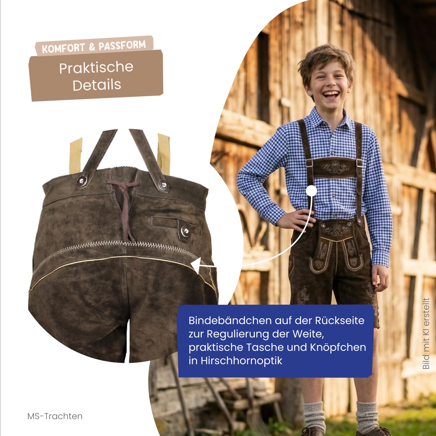Trachtenset Leo Leo Pantaloni per Bambini in Pelle Pantaloni Tradizionali con Camicia