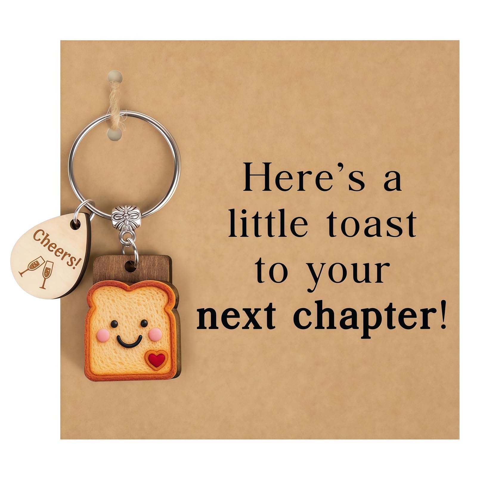 Cute Toast Keychain with Next Chapter Card,New Job Gifts for Women,Good Luck Charm for New Beginnings, Funny Congratulations Gift for Coworker Leaving,Farewell Goodbye Gift for Friends & Colleagues