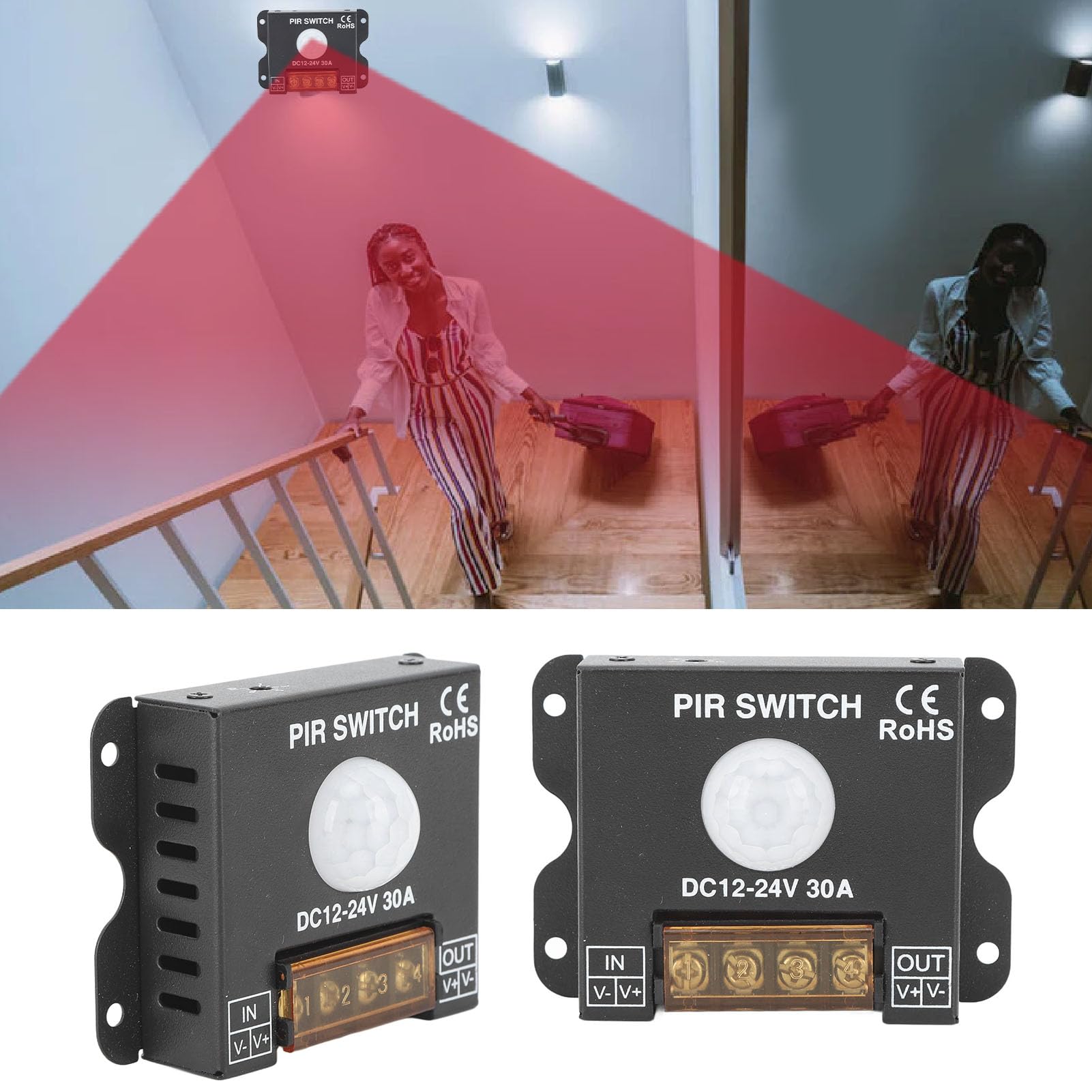 PIR Switch Motion Sensor, DC 12 V to 24 V PIR Sensor Infrared Motion Detector LED Human Infrared Sensing Controller Body Motion Sensing Light Switch PIR Controller for Light Strip