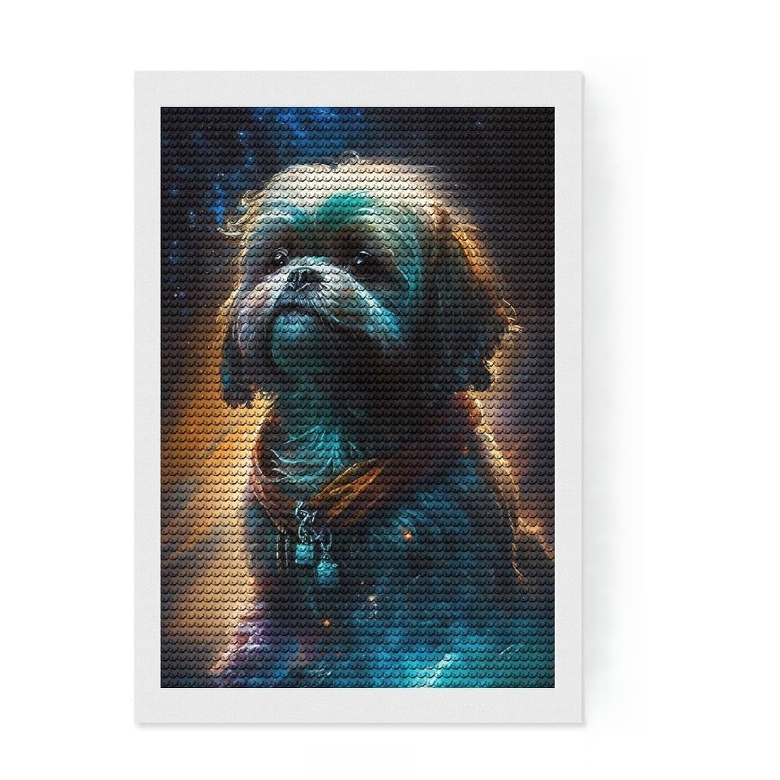 Junmoney Shih Tzu Dog Dainty Diamond Painting Kit 8"x12", Mindful Craft Activity, Neat Printed Canvas, Modern Decor, Gift Idea, Adhesive Canvas