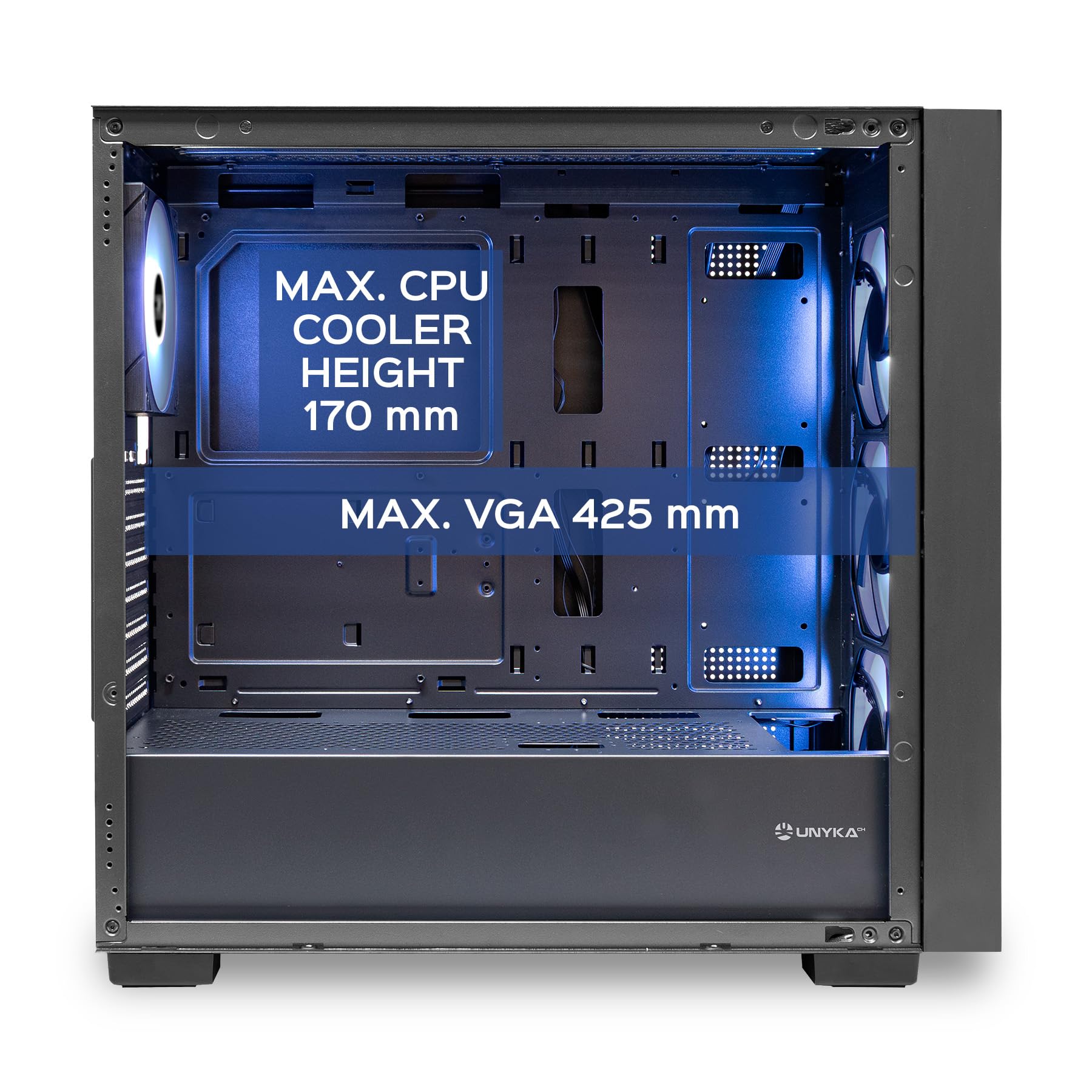 UNYKAch Caja ATX Revelat Mesh Black – Torre Gaming con 4 Ventiladores ARGB, USB 3.0 & USB C Gen2, Lateral de Cristal Templado, Soporta Tarjetas gráficas hasta 425 mm y refrigeración líquida 360 mm