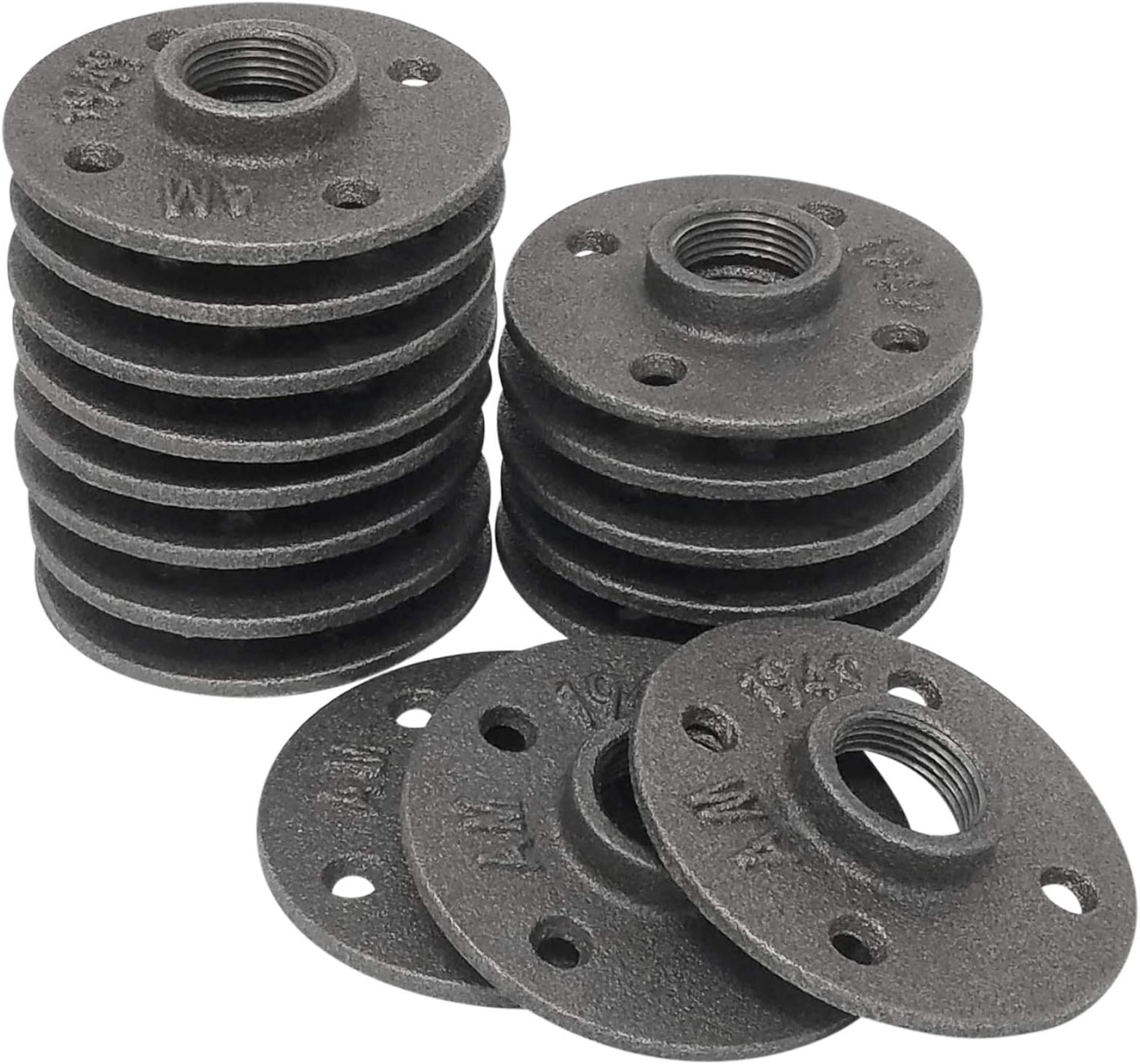 Brooklyn Pipe Floor Flange - 3/4 Inch Pipe Flange Dark Gray Cast Iron Steampunk Pipe and Flanges Fit for Decorative DIY Furniture Projects, 16 Pack