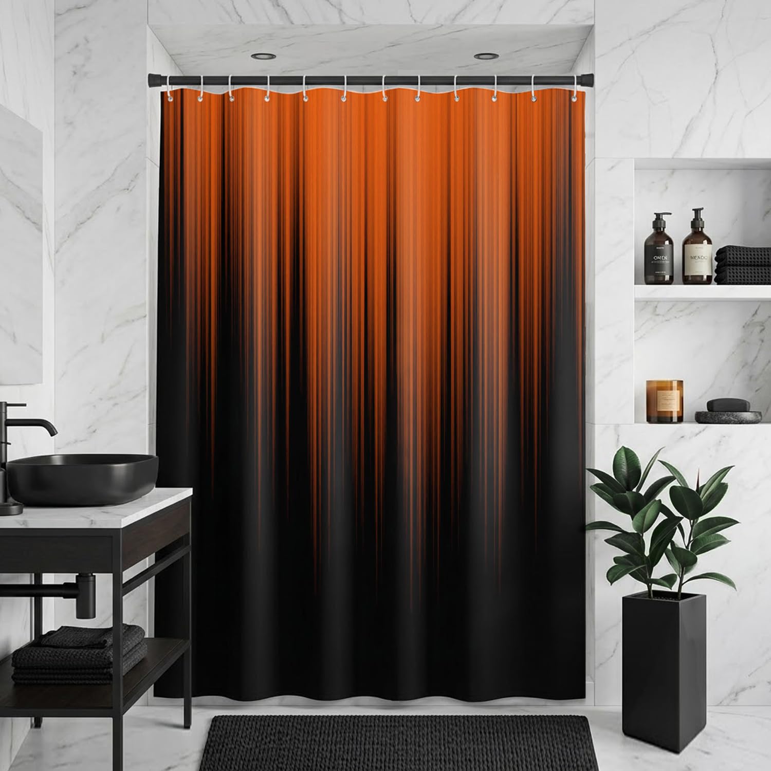 AAtter Orange and Black Shower Curtain, Modern Ombre, 60x72 Inch, 12 Hooks