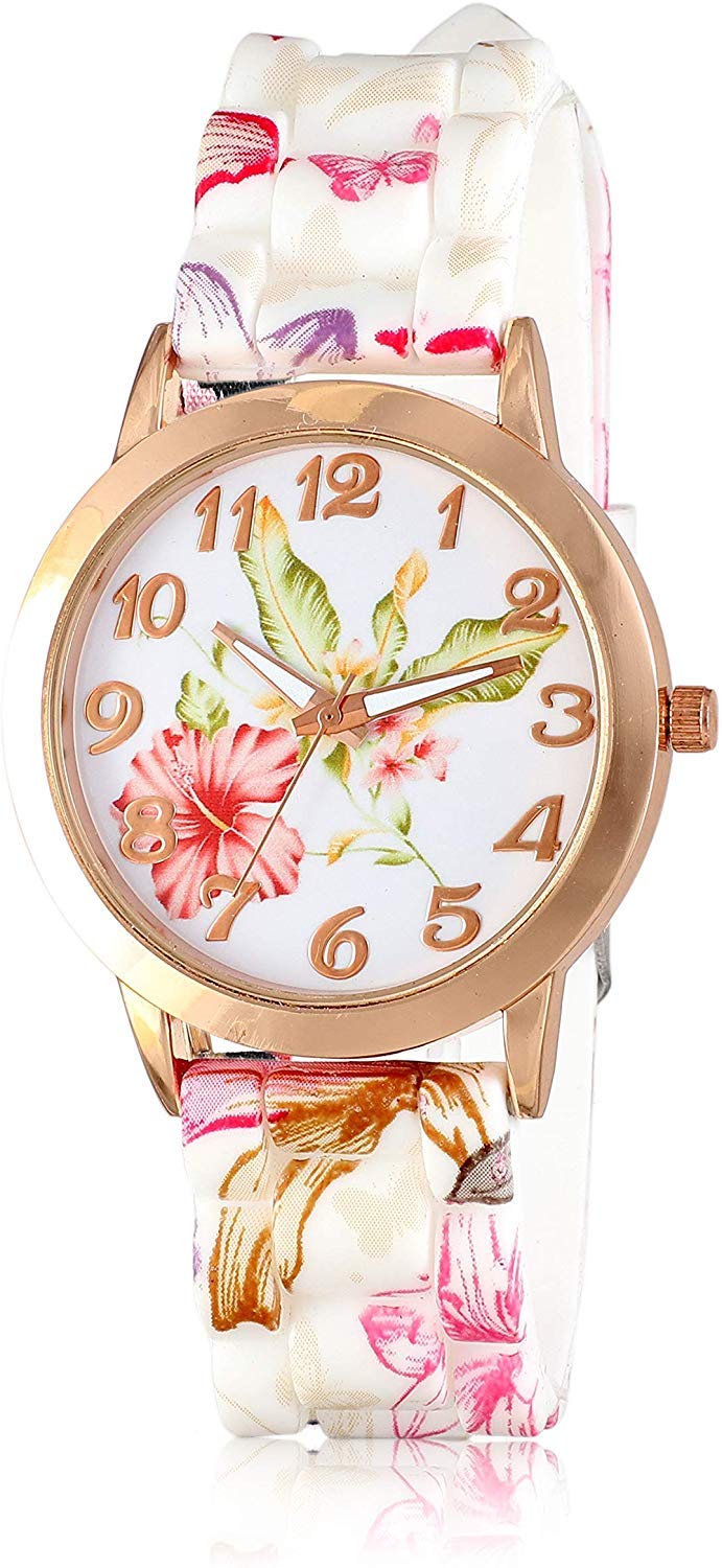 TONSY Analog Multi Colour Dial Flowers Print Belt Women & Girls Watch (White Dial Pink Colored Strap) (B07JWJ25Y1) Amazon Price History, Amazon Price Tracker