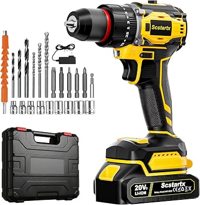 20V Kordlose Borstenlose Akku Schlagbohrschrauber (3/8 Zoll) – 24-Teiliges Kompakt-Set, 70Nm Hohes Drehmoment, 2.0Ah Li-Ion-Akku für Home-DIY & Wohnungsreparaturen, Möbelmontage