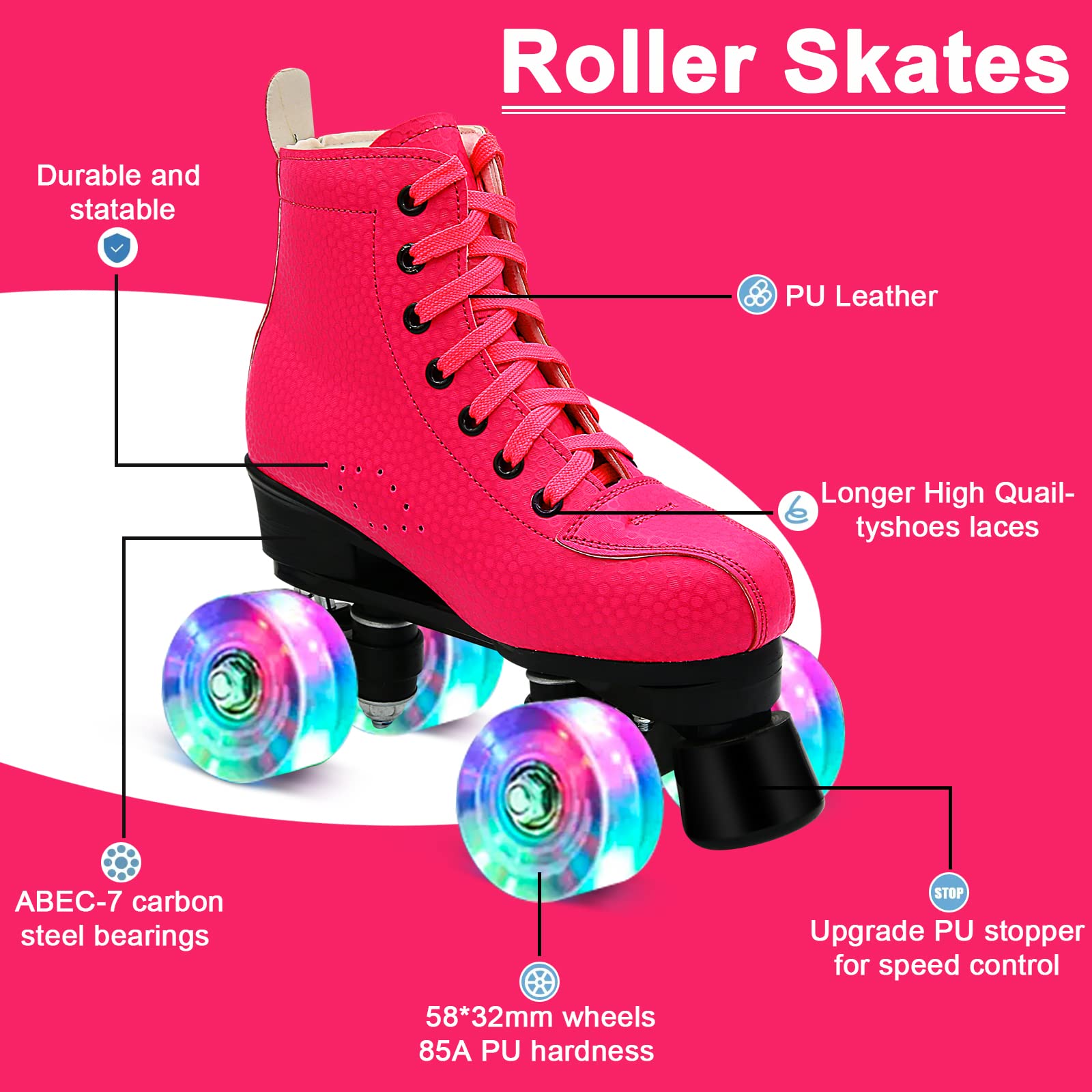 PERZCARE Roller Skates for Women&Girls,Premium Hightop Classic Double