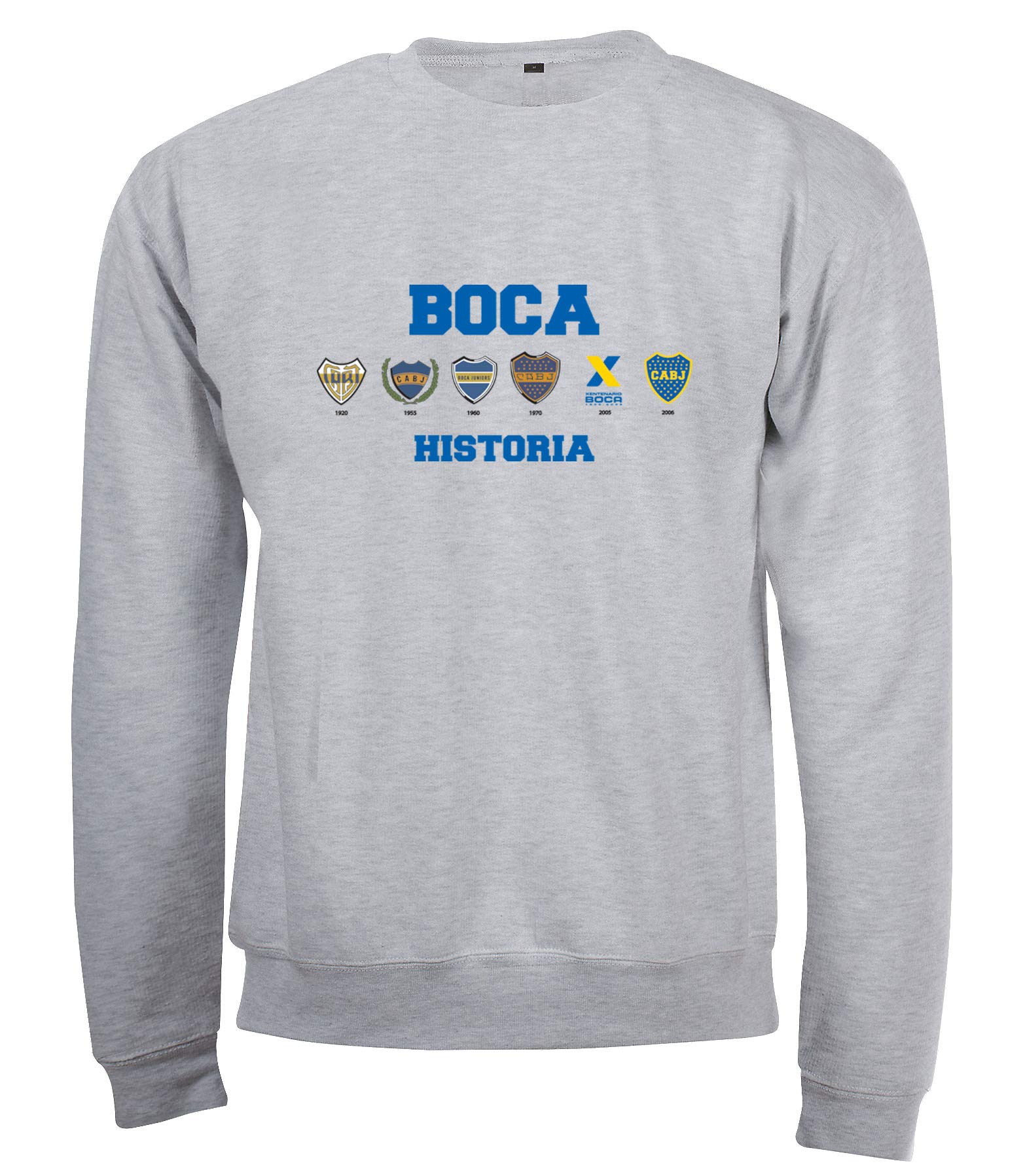 Boca Juniors Unisex Crew Neck Sweatshirt with Logos History Grey, unisex_adult, 5060672800426, gray, L