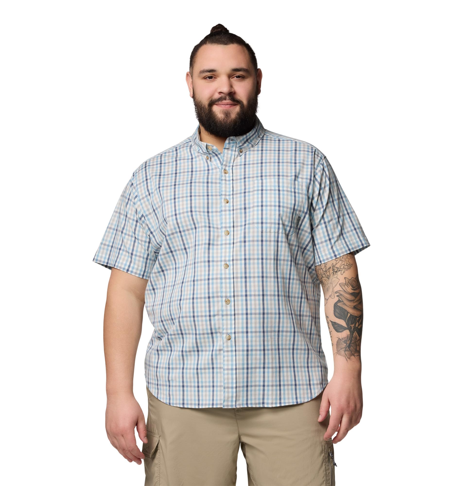 Columbia Men's Rapid Rivers II Short Sleeve Shirt, Ripple Blue Multi Gingham, XXL