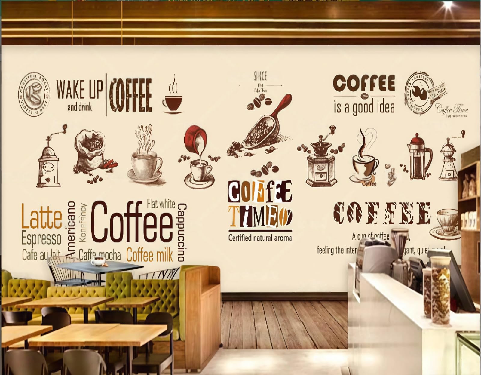 Xdoubao 3D Wallpaper Fashion Hand-Painted Dessert Drinks Coffee Theme Shopping Mall Afternoon Tea Western Restaurant Background Wall Wallpaper Coffee Shop Mural,,150X105cm