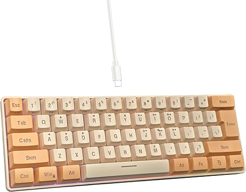Snpurdiri - Teclado para videojuegos 60% con cable, retroiluminado RGB, pequeño, ultra compacto, resistente al agua, 61 teclas, para jugadores en