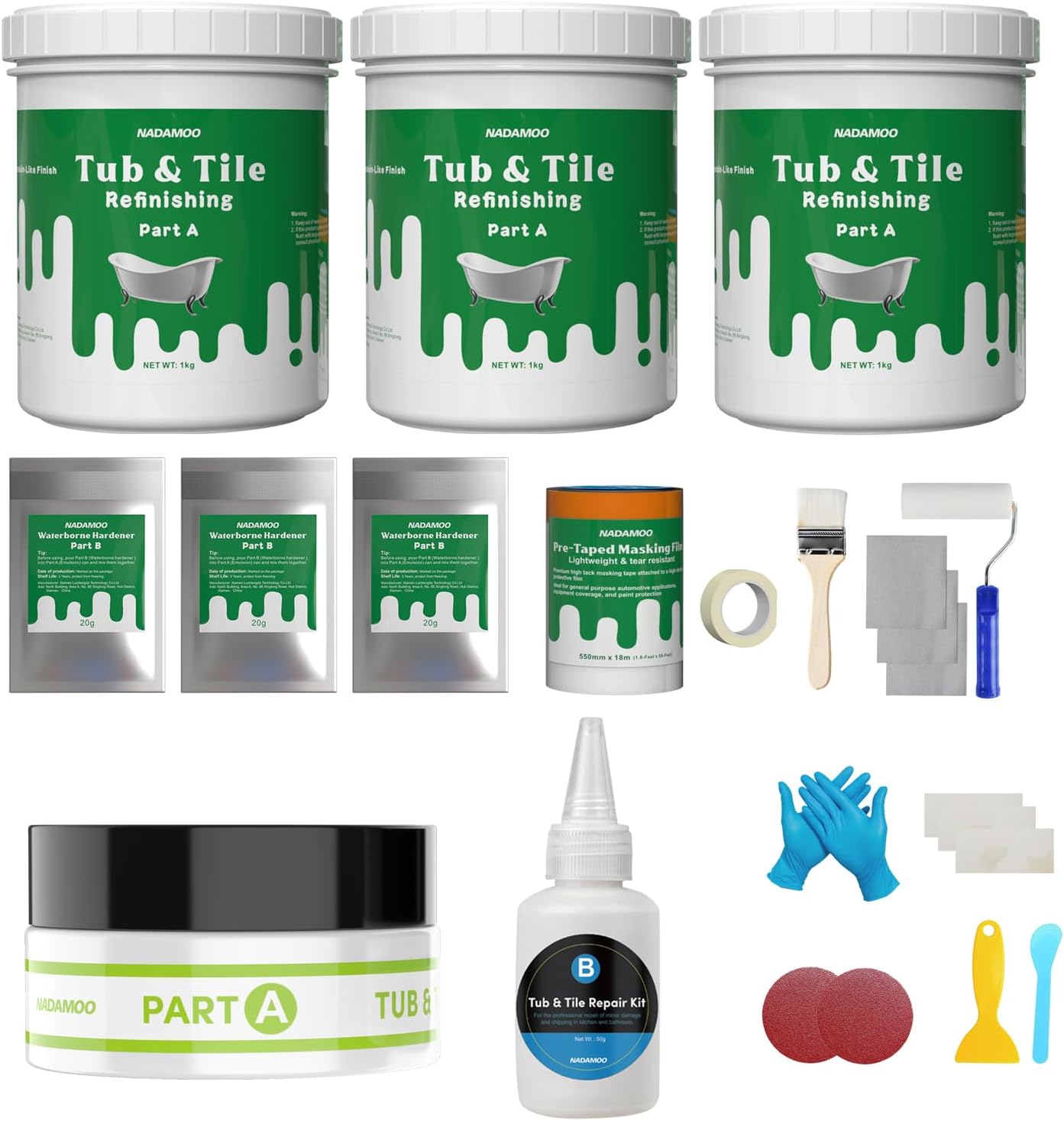 NADAMOO Tub and Tile Repair Kit and Refinishing Paint Kit