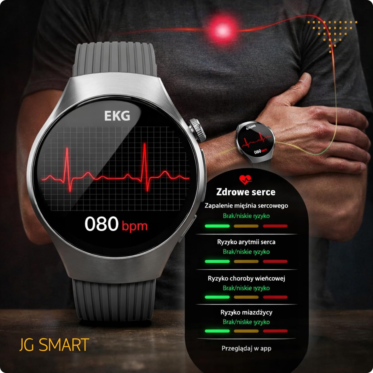 Smartwatch Zegarek Męski Pomiar EKG HRV BMI GLUKOZA CIŚNIENIE PULS Menu PL
