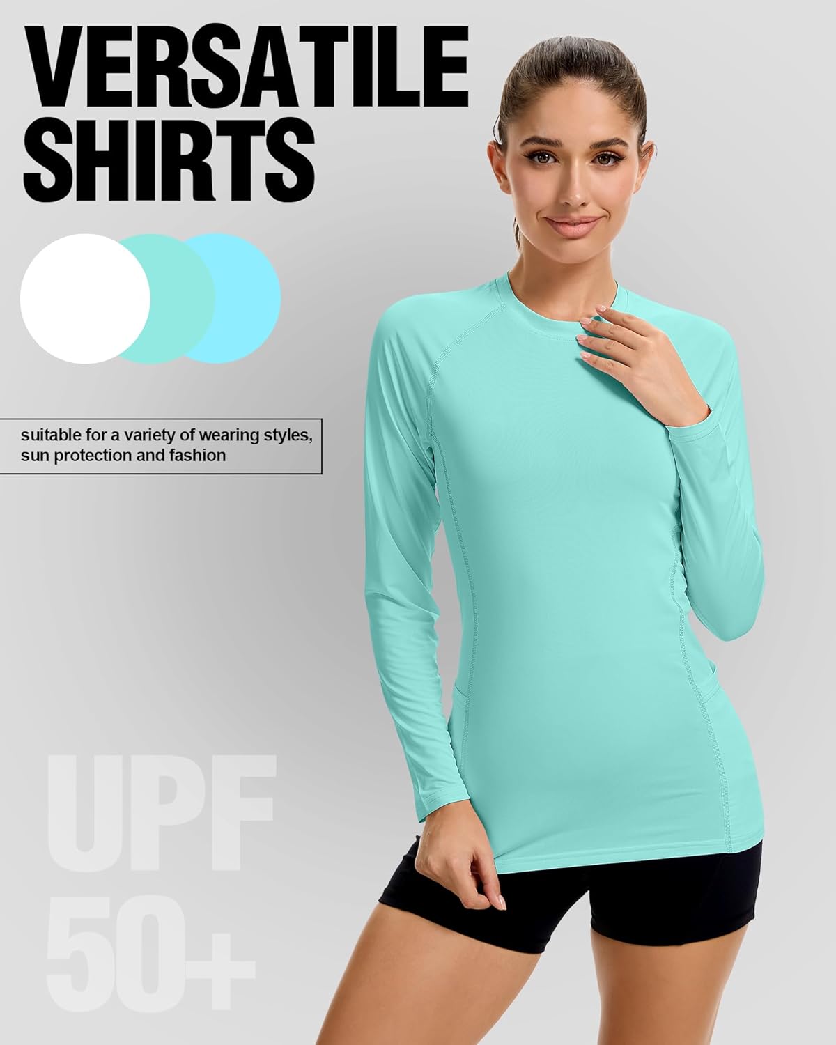 Janmercy 3 Pack Rash Guard for Women UPF 50+ SPF UV Sun Protection Swim Shirts Long Sleeve Workout Tops with Pockets - Image 4