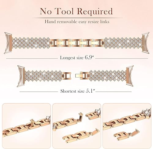 Miniatura 3 de Bling Bands Compatible con Google Pixel Watch 2 bandas para mujer  Brazalete de metal con diamantes de imitación de joyería de acero inoxidable (oro