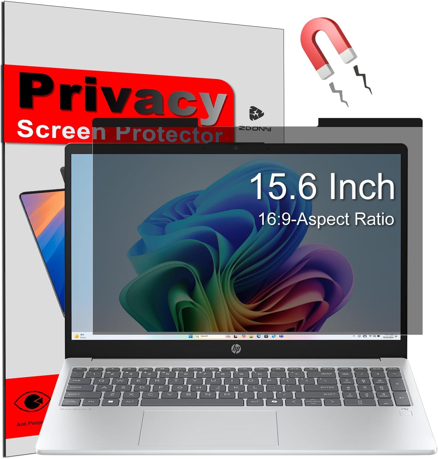 KEANBOLL 15.6 Inch Magnetic Privacy Screen for Laptops (16:9) - Removable Anti-Glare Filter with Blue Light Reduction | Compatible with HP, Dell, Acer, Asus, Samsung, Lenovo Laptops​ etc