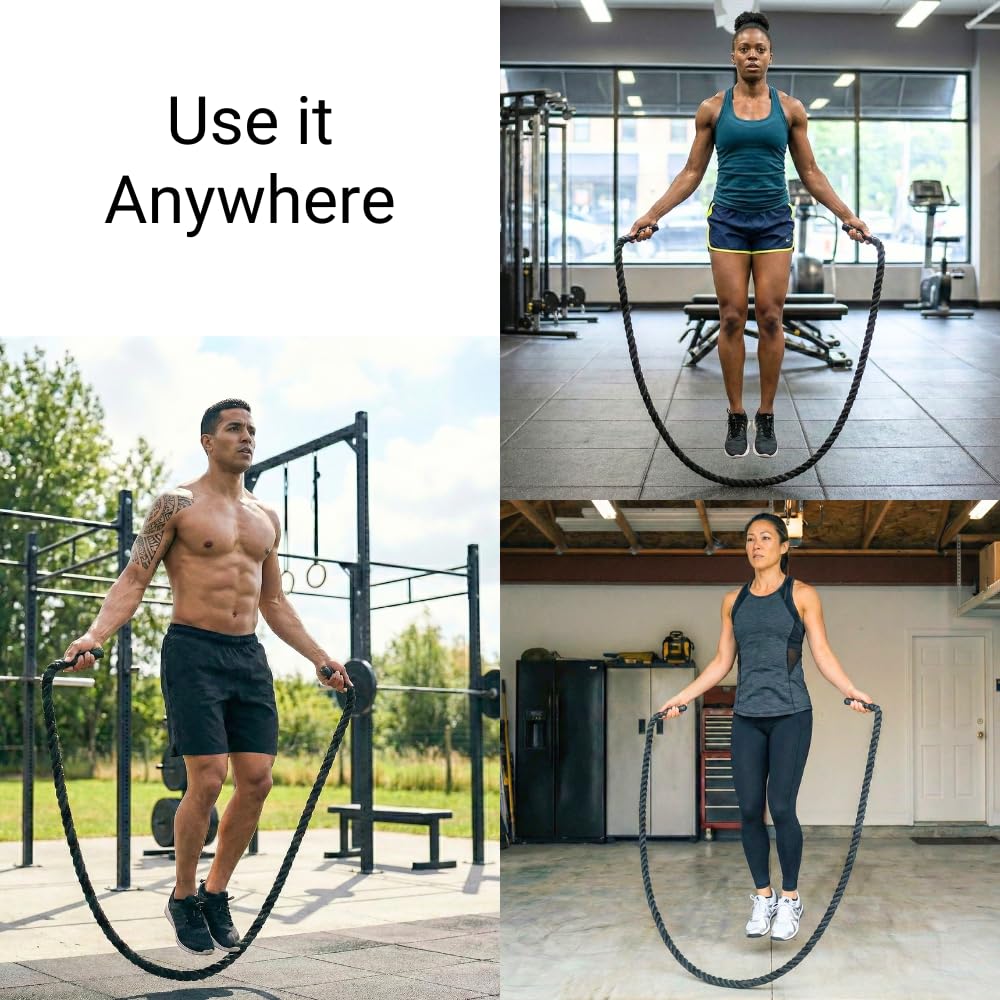 Corda per saltare ponderata per uomini e donne. Corda per saltare pesante per adulti, per fitness, esercizio, forza, cardio, e perdita di peso. Da 1,1 kg a 2,3 kg.