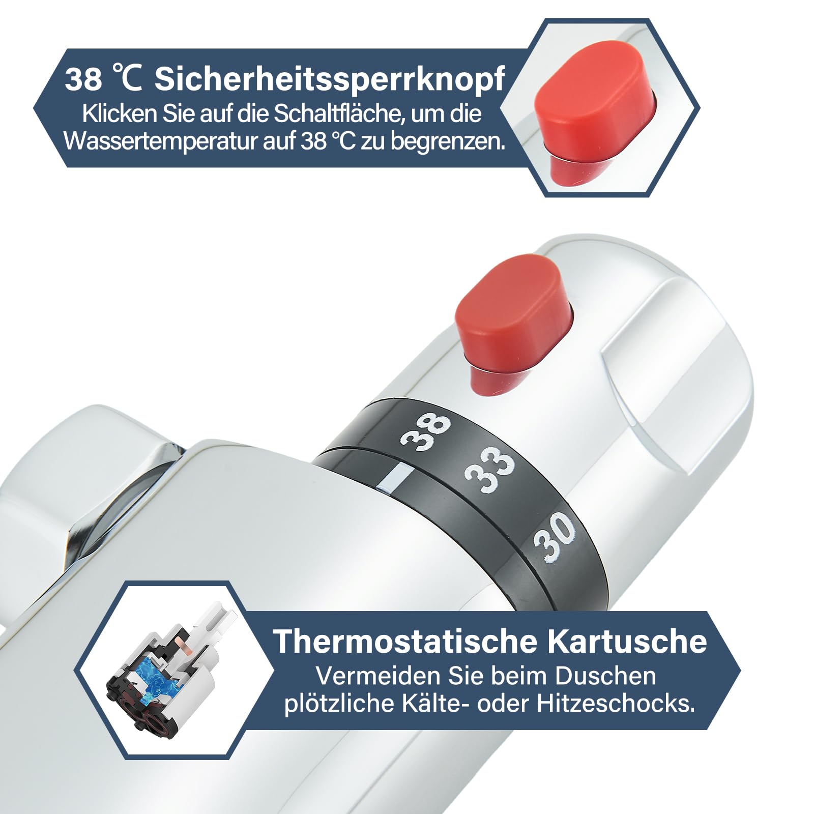 Badewannenarmatur Badewanne Thermostat Wasserhahn Wandmontage für Badezimmer Wannenarmatur Waschbecken Armatur Badarmatur Chrom