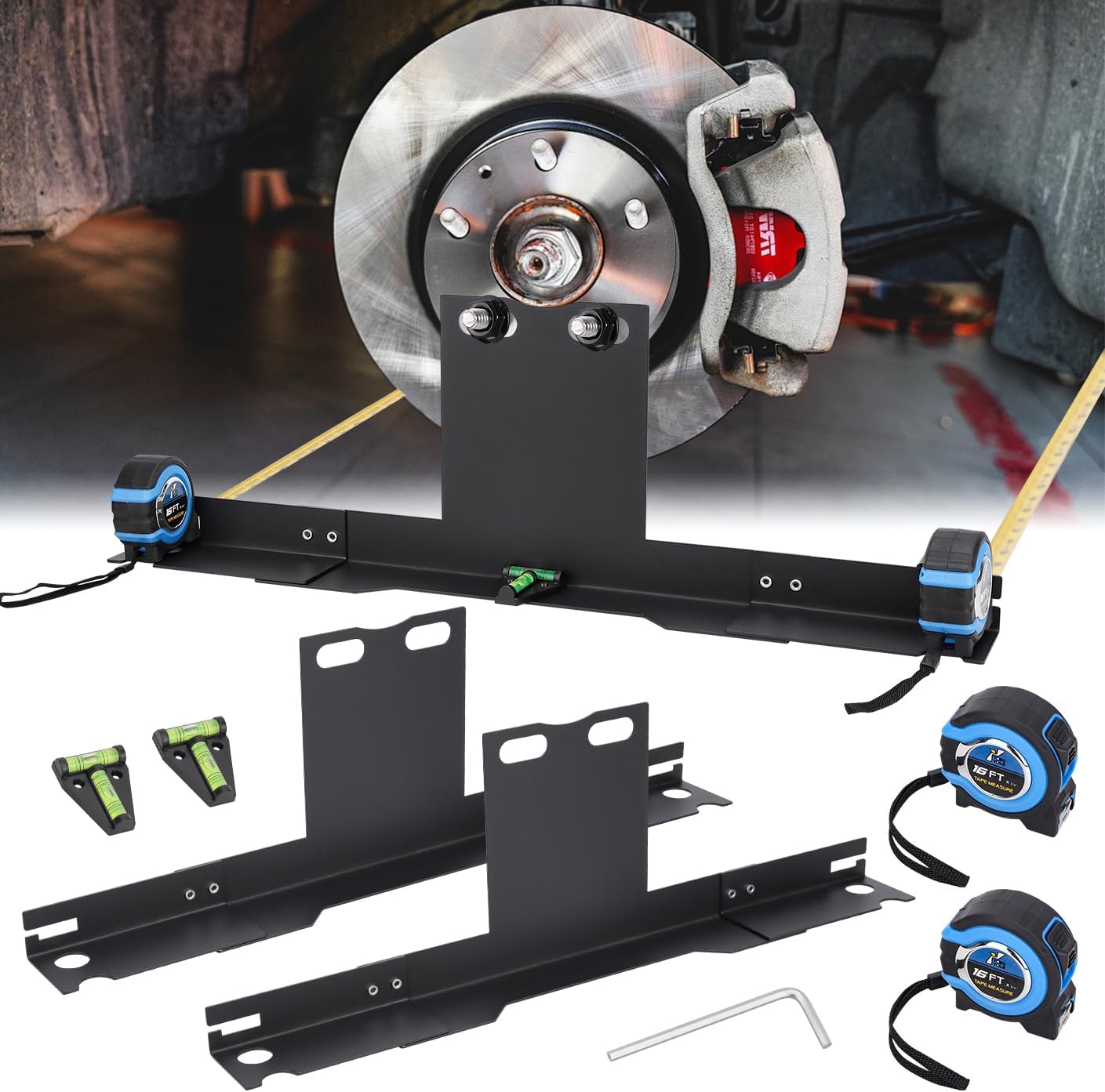 Wheel Alignment Tool Plates: Heavy Duty Toe Alignment Plates, No Caliper Removal Needed, Automotive Alignment Tools with Imperial Tape Measures, Compatible with Most Cars, Trucks, and SUVs