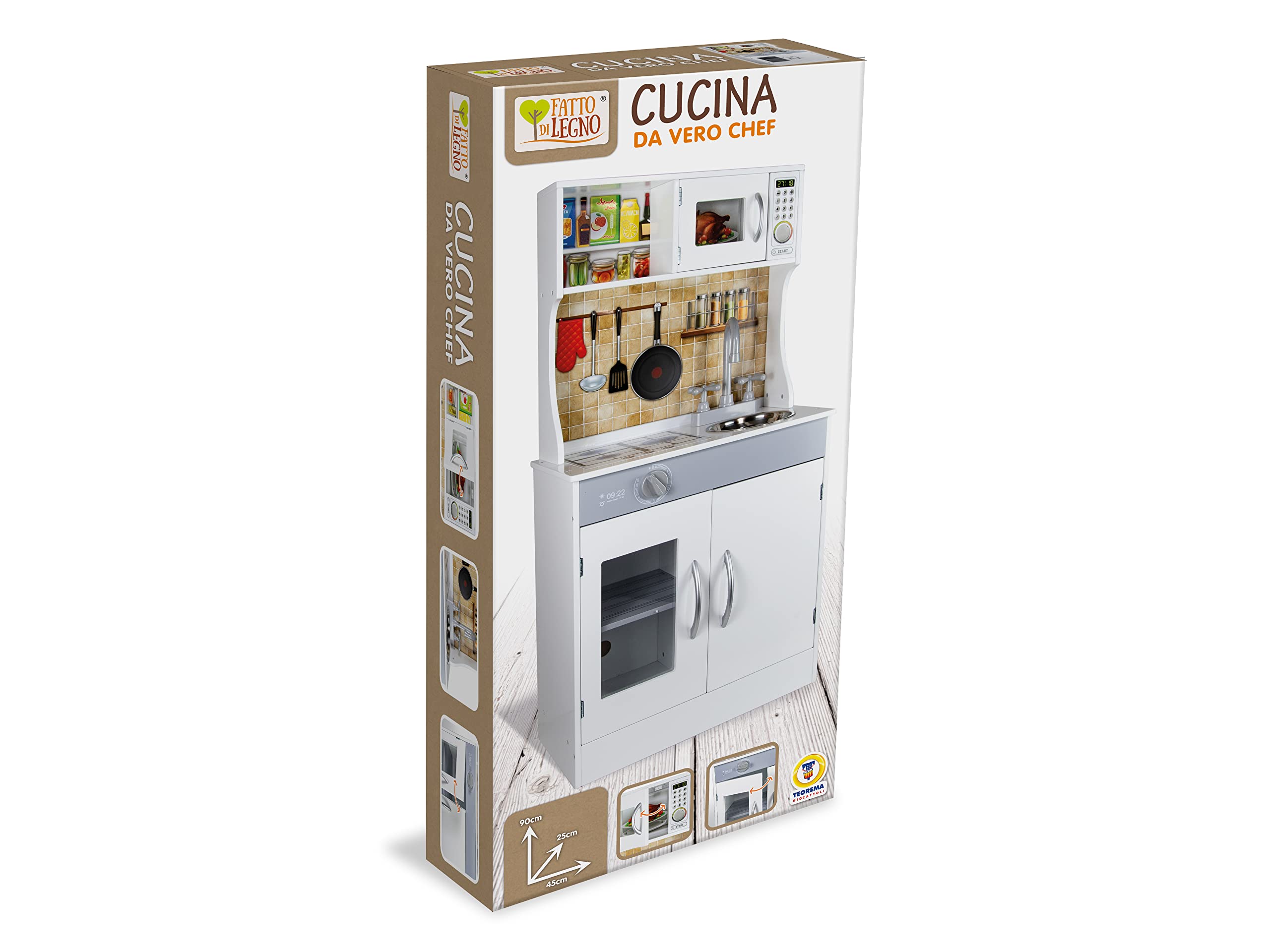 Teorema - Cucina in Legno Completa, Giocattolo per Bambini con Microonde, Lavandino, Fornello, Dispensa e Forno