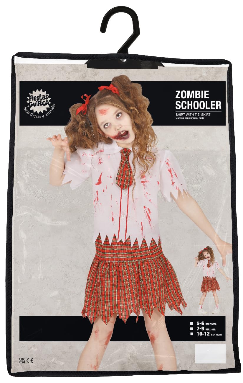 FIESTAS GUIRCA Zombie School Girl Girls Fancy Dress Costume - Red High School Uniform - Halloween Girls Costumes Age 7-9 Years - Image 4