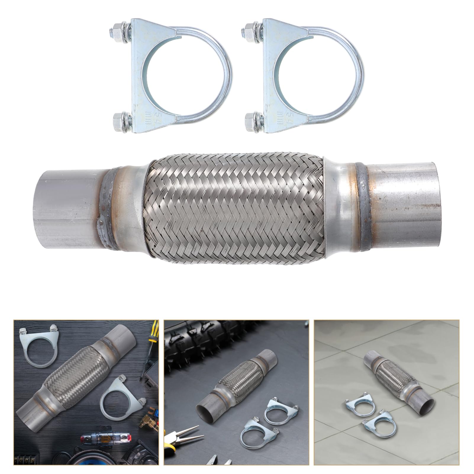 OUNONA Flexibler Auspuffschlauch und Sicherem Sitz mit Klemme aus Edelstahl 201 Universeller Flexibler Auspuffrohrverbinder zur Geräuschreduzierung für Autoreparaturen