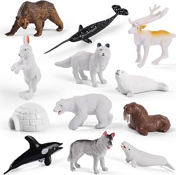 Maxmoc 12 Pcs Arctic Animals Toy Set,Mini Animal Toys Plastic Realistic,Polar Animal Figurines Educational Play Set for Tollders Kids for 2 3 4 5 6 7 Year Olds