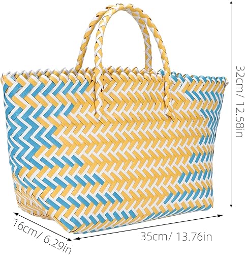 Miniatura 5 de Cesta de mimbre francesa hecha a mano de gran capacidad, bolsa de playa de paja, cesta de compras de verduras con asa para compras, almacenamiento,