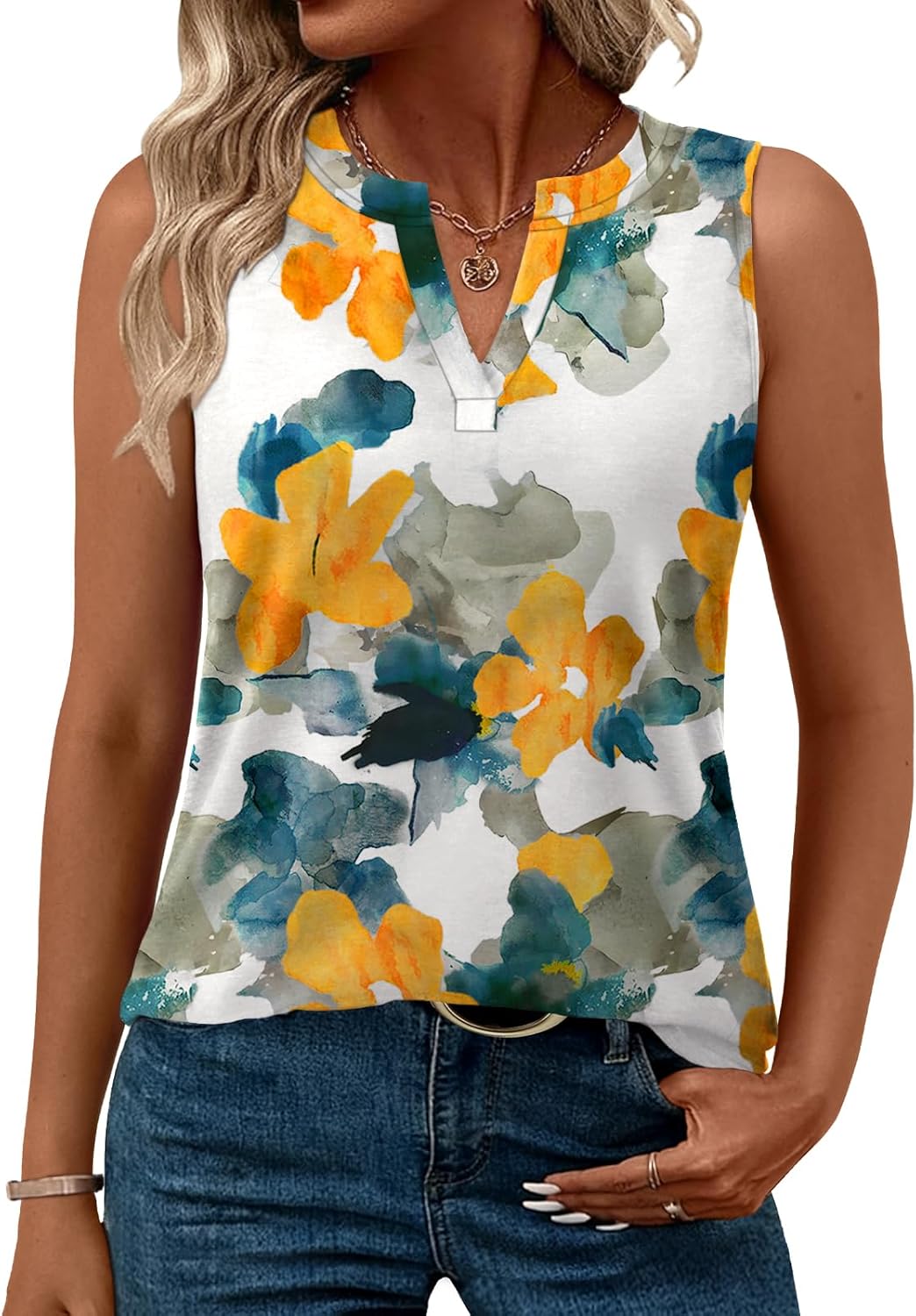 Womens Tank Tops Loose Fit V Neck Tank Tops for Women Summer Casual Sleeveless Shirts