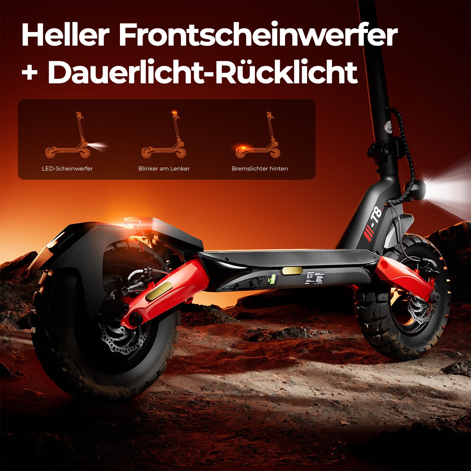Trottinette E avec Homologation routière, pneus pneumatiques Tout-Terrain de 10", Trottinette électrique ABE avec Double Absorption des Chocs