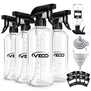 Veco 500mL 17oz Graduated Spray Bottles 4-Pack 360 Any-Angle Spraying for Easy Dilution Leak-Resistant spray bottles for Cleaning