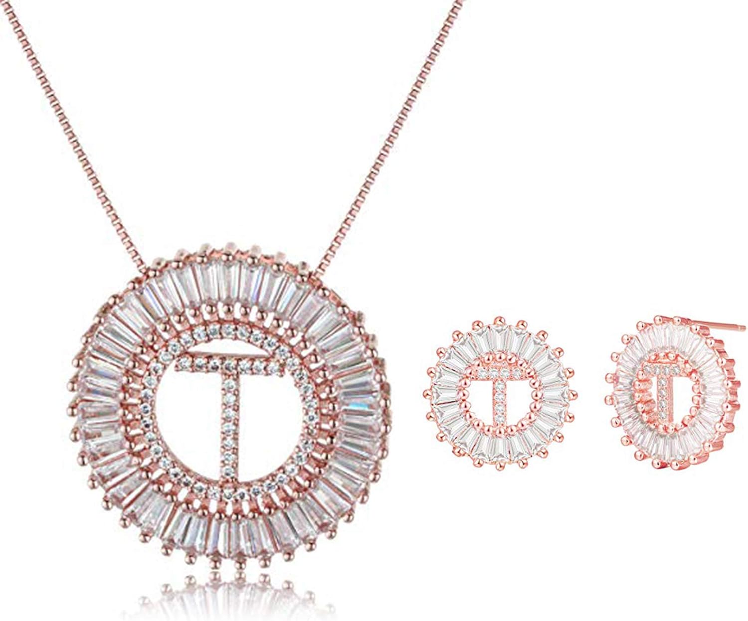 COTTVOTT Charms Initial Letter Pendant Necklace Stud Earrings Set for Women