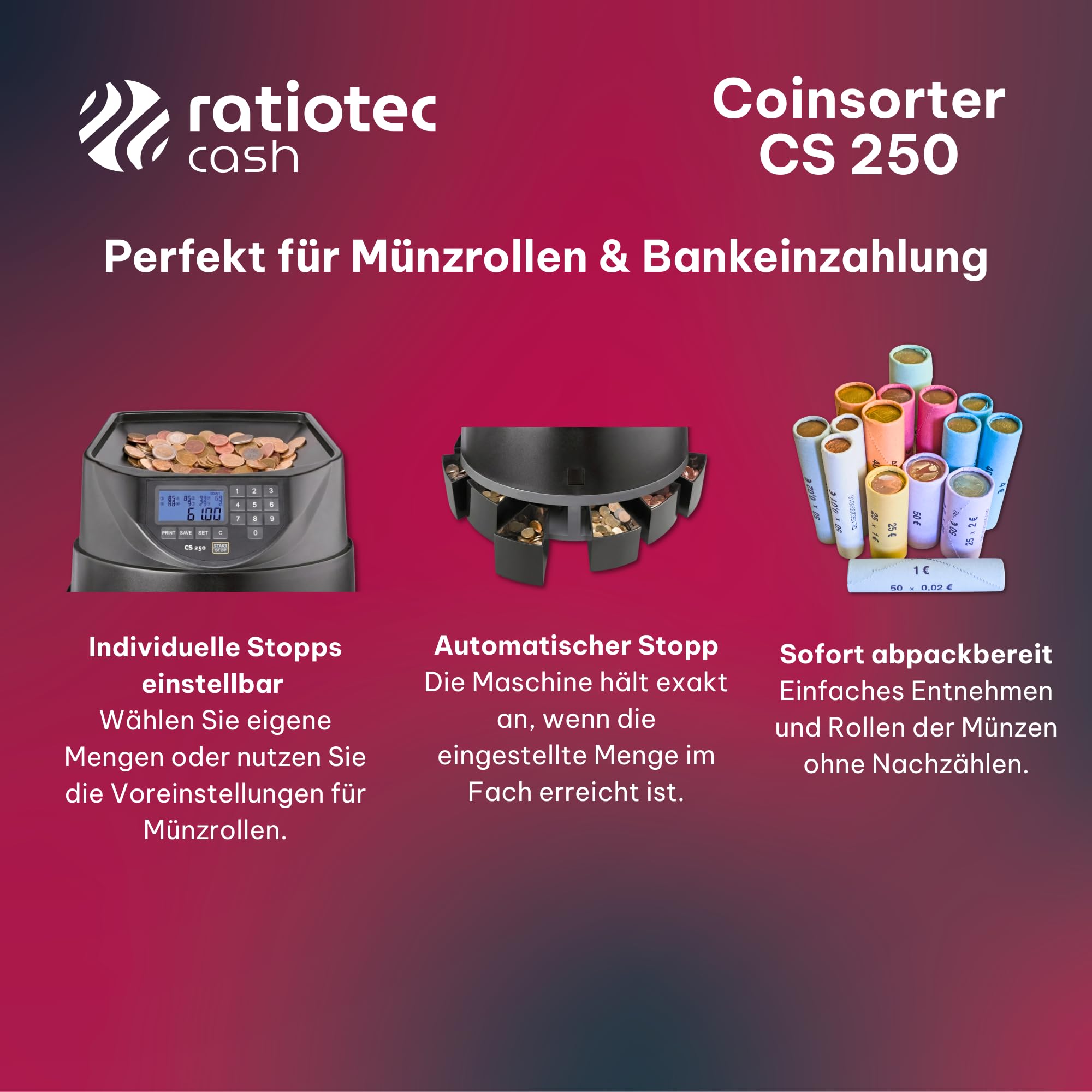 Contador de monedas Ratiotec COINSORTER CS250 Negro