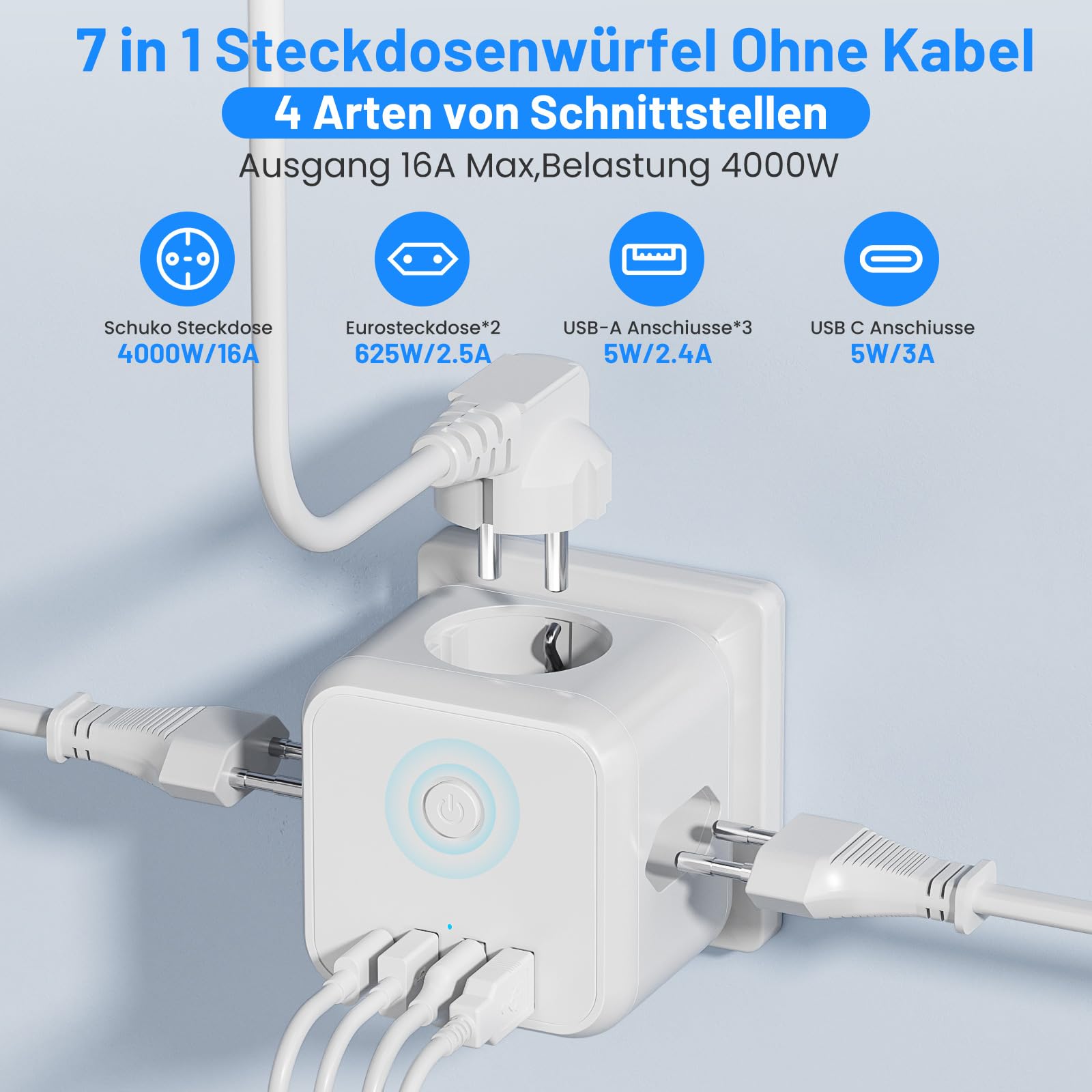 Doppelstecker Für Steckdose TESSAN , Steckdosenadapter 3Fach Mit USB C 3 Fach Steckdosenadapter