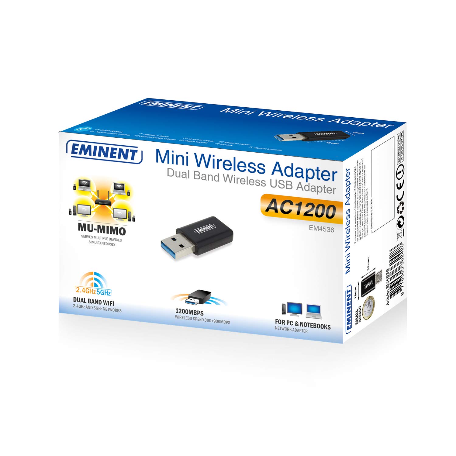 Adattatore USB Scheda di Rete, Wireless 1200Mbps, 2.4GHz a 300Mbps e 5GHz a 900MBps, USB 3.1 Gen 1, pulsante WPS, Mini