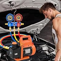 Vista 8 de Bomba de Vacío AC de 4.5 CFM y Juego de Manómetros, para Mini Split, HVAC, Sistemas Automotrices, Kit de Manómetro Múltiple Compatible con R22, R32
