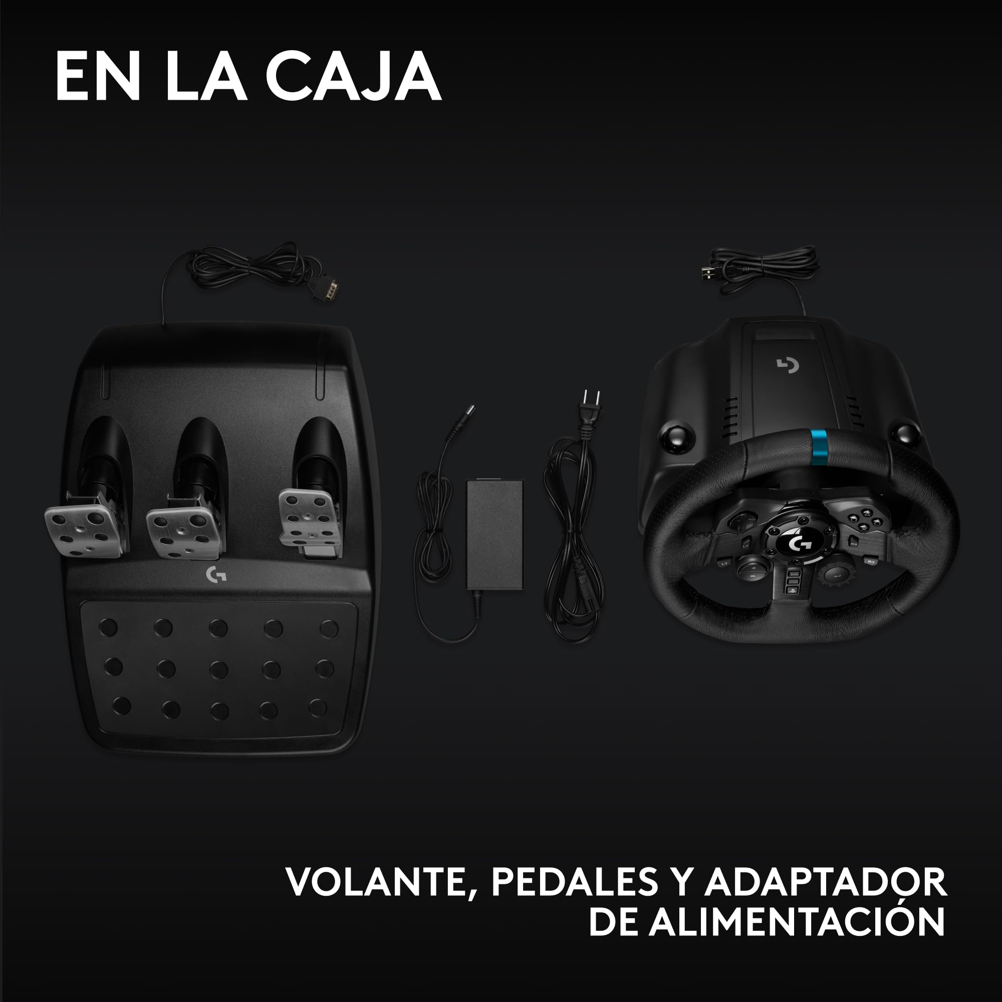 Logitech G G923 Racing Wheel and Pedals, Force Feedback TRUEFORCE,1.000 Hz, respuesta eficaz, control de salida de doble embrague, volante auténtico, para PS5, PS4, PC, Mac - Negro