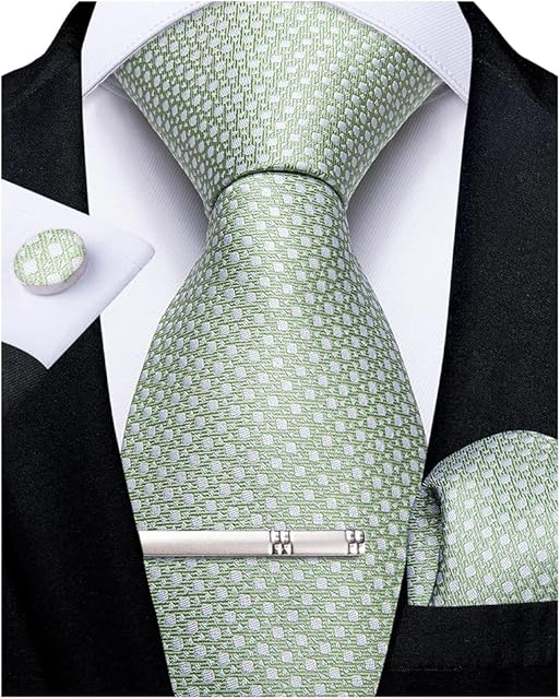 DiBanGu Men's Necktie Plain Silk Woven Striped Plaids Tie Handkerchief Cufflink Tie Clip Set Formal Business Wedding