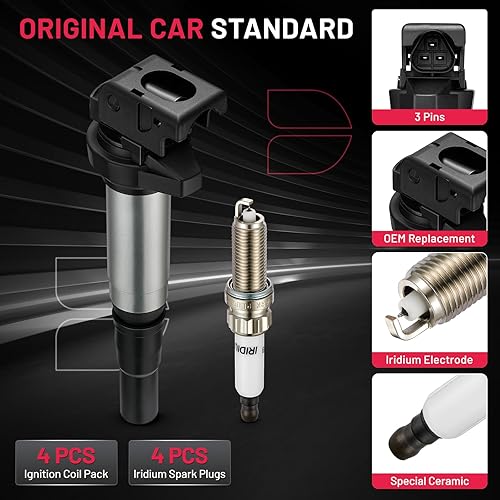 Miniatura 4 de BDFHYK Bobinas de encendido UF598 y bujía de iridio 97968 compatible con Mini Cooper Countryman Paceman l4 1.6L sustituye a 5C1749 178-8533 E1098