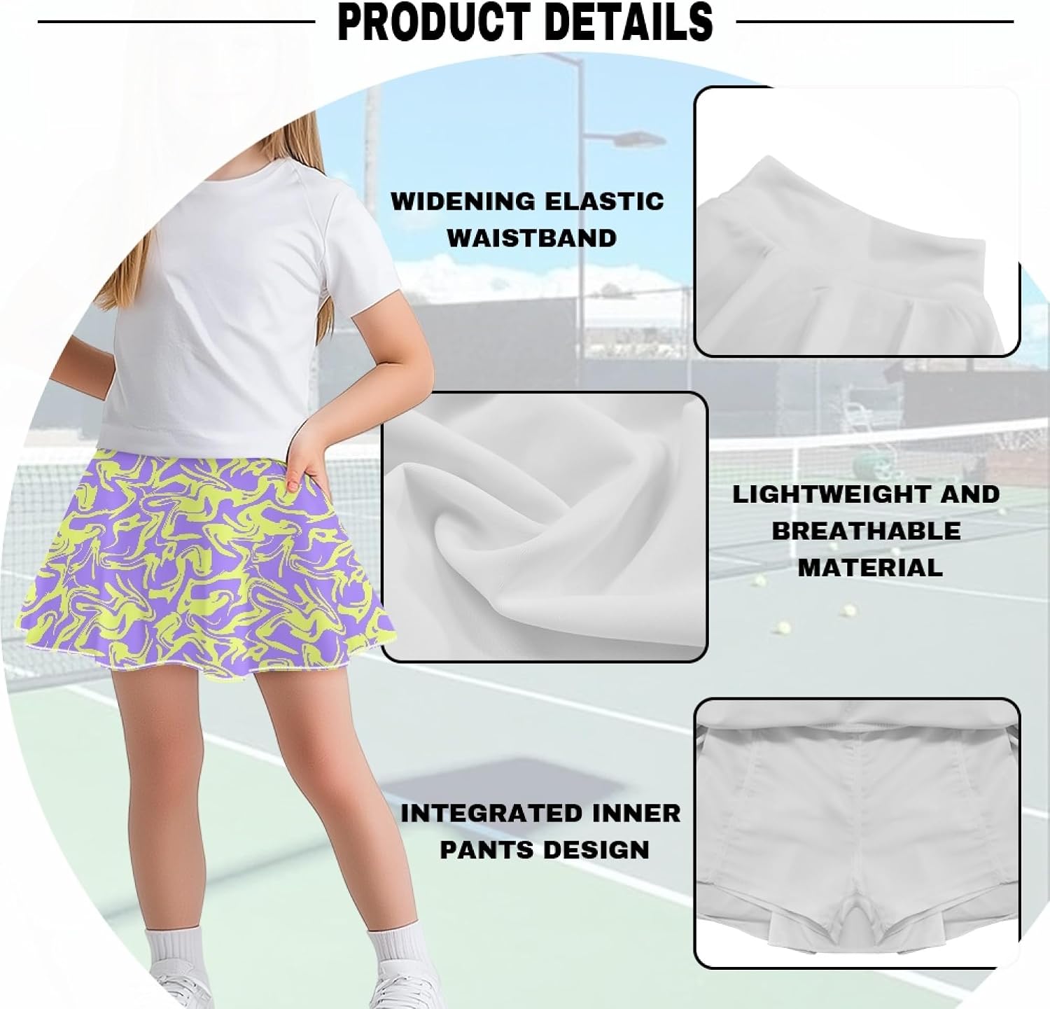 Dazzling Girls' Activewear Skirt with Built-in Shorts Leopard Print for Sport Gym Outdoor 5-14 Years