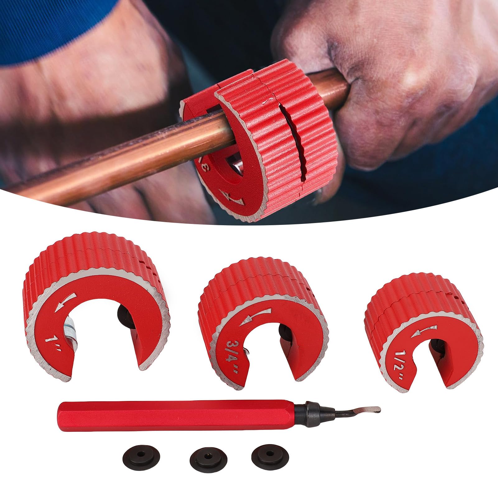 Set di tagliatubi di qualità professionale con strumento di sbavatura per tubi in rame, PVC e alluminio, 3 misure da 1/2, 3/4 e 1 pollice, riparazione idraulica HVAC, costr