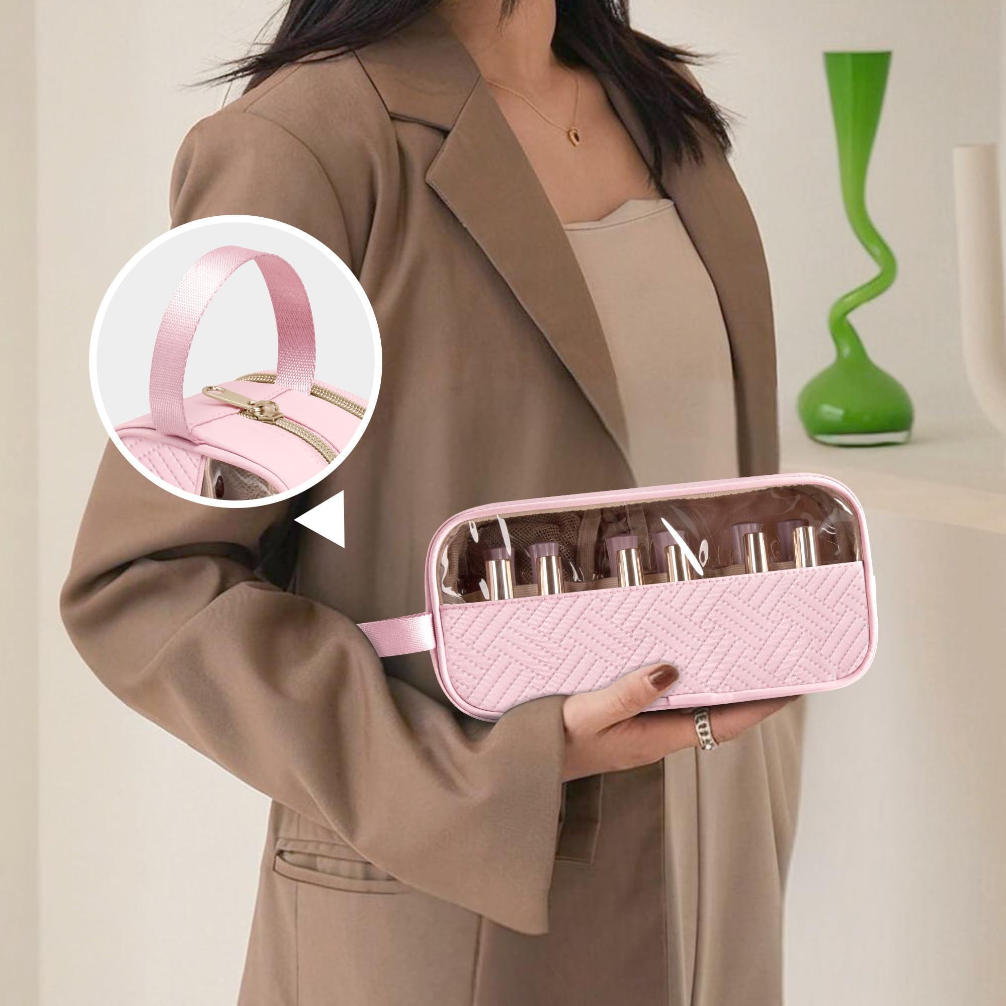 Custodia Organizer per Smalti, Capacità 12 Flaconi (15 ml), Rosa | Scomparto Organizer per Strumenti, Finestra Trasparente, Ampia Maniglia