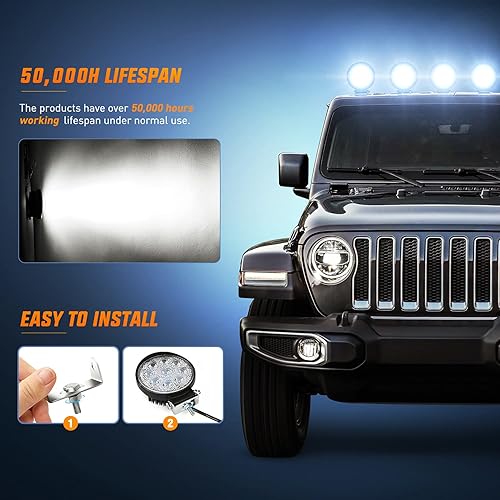 Miniatura 7 de Nilight 2 lámparas redondas de conducción de inundación de 27 W, impermeables, para Jeep todoterreno, con arnés de cableado todoterreno, 2 cables