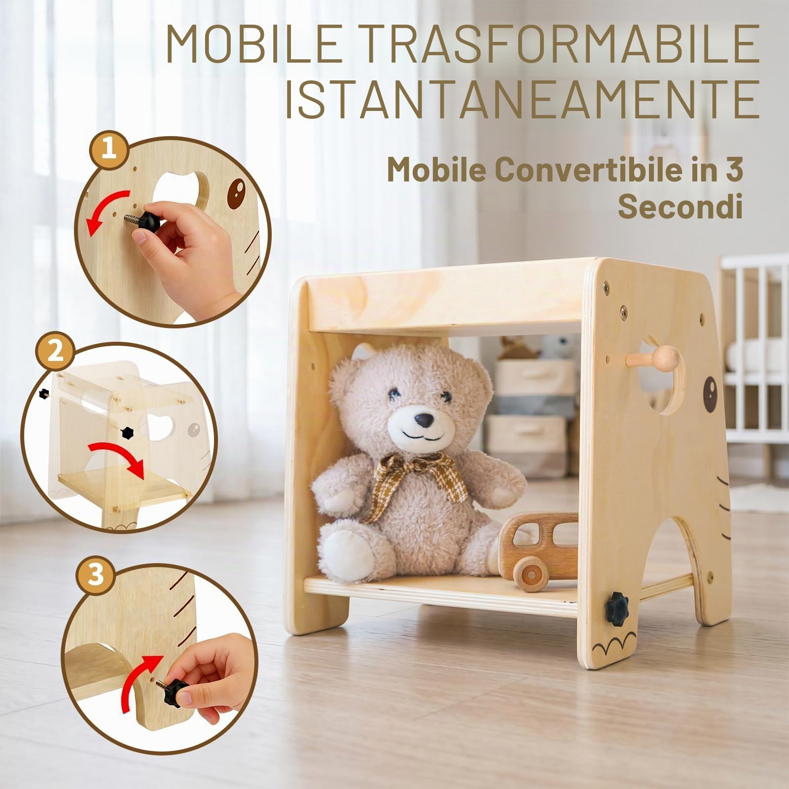 Lehoo Castle Set tavolo e sedia per lo svezzamento Montessori per bambini da 1 a 3 anni | Altezza regolabile, mobili in legno per attività del bambino, auto-alimentazione, disegno, apprendimento e gioco
