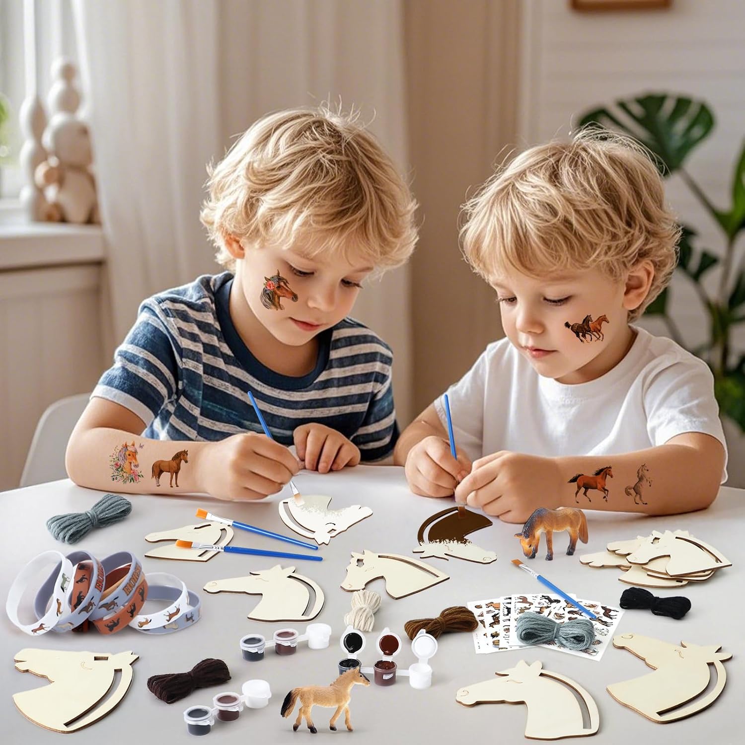 Winrayk Horse Party Favors Birthday Supplies for Kids, Horse Craft Painting Kit Yarn Figurine Silicone Wristband Tattoo Sticker, Goodie Bag Fillers Toys Gifts Western Cowboy Cowgirl Party Favors Decor