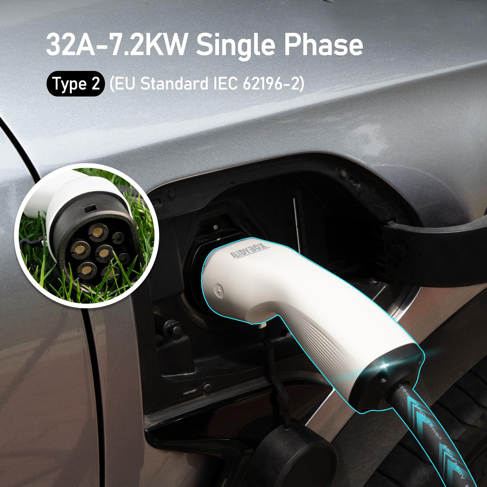 Cavo Ricarica Auto Elettrica Tipo 2 6M Famiglia Wallbox 7,2KW Colonnina Ricarica Auto Elettrica PHEV 32A Monofase Impermeabile IP66