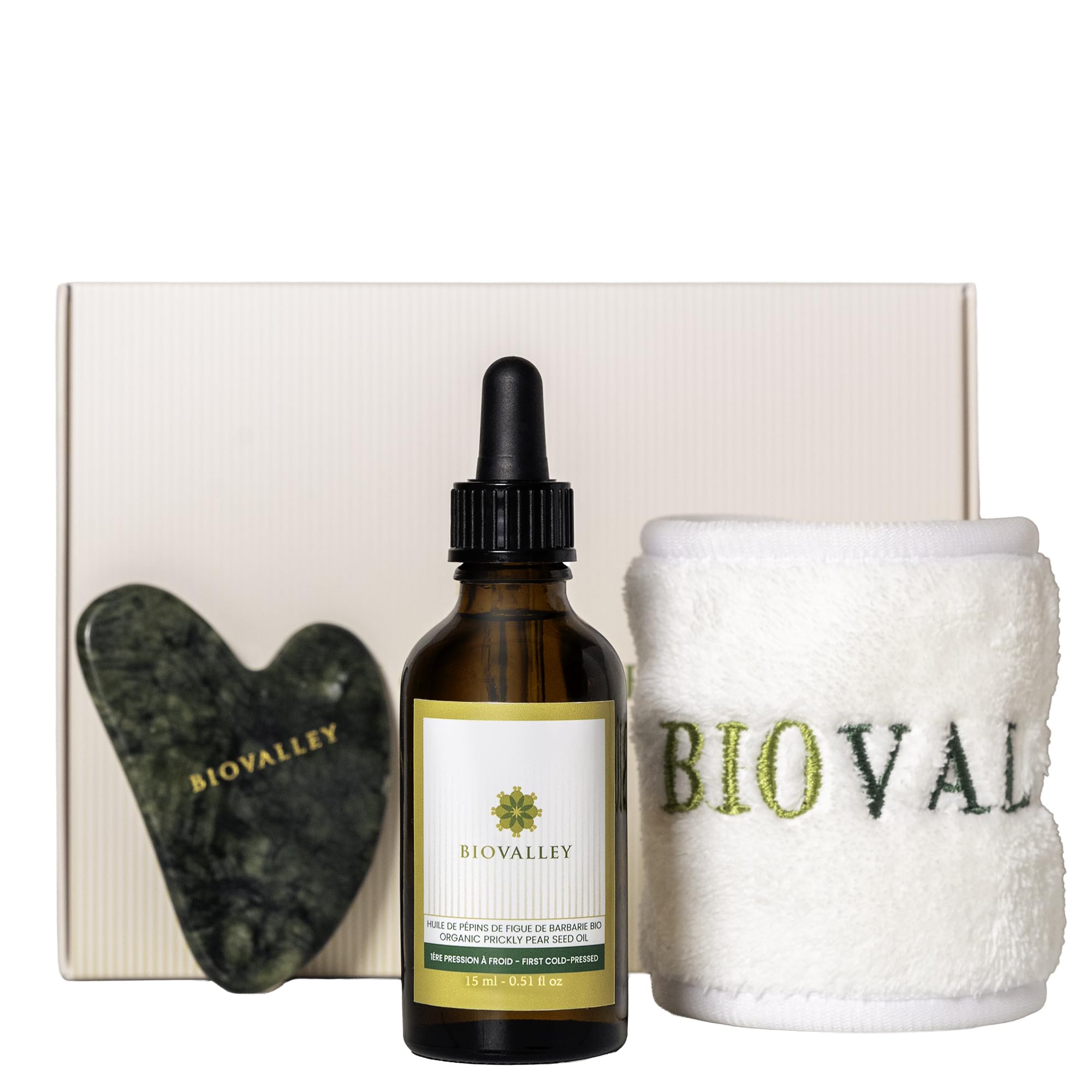 Zestaw organiczny olejek z pestek figi opuncyjnej 15 ml + Gua Sha & Opaska na głowę - 100% czysty, tłoczony na zimno - Przeciwzmarszczkowa pielęgnacja twarzy i ciała, nawilżający, przeciwzmarszczkowy