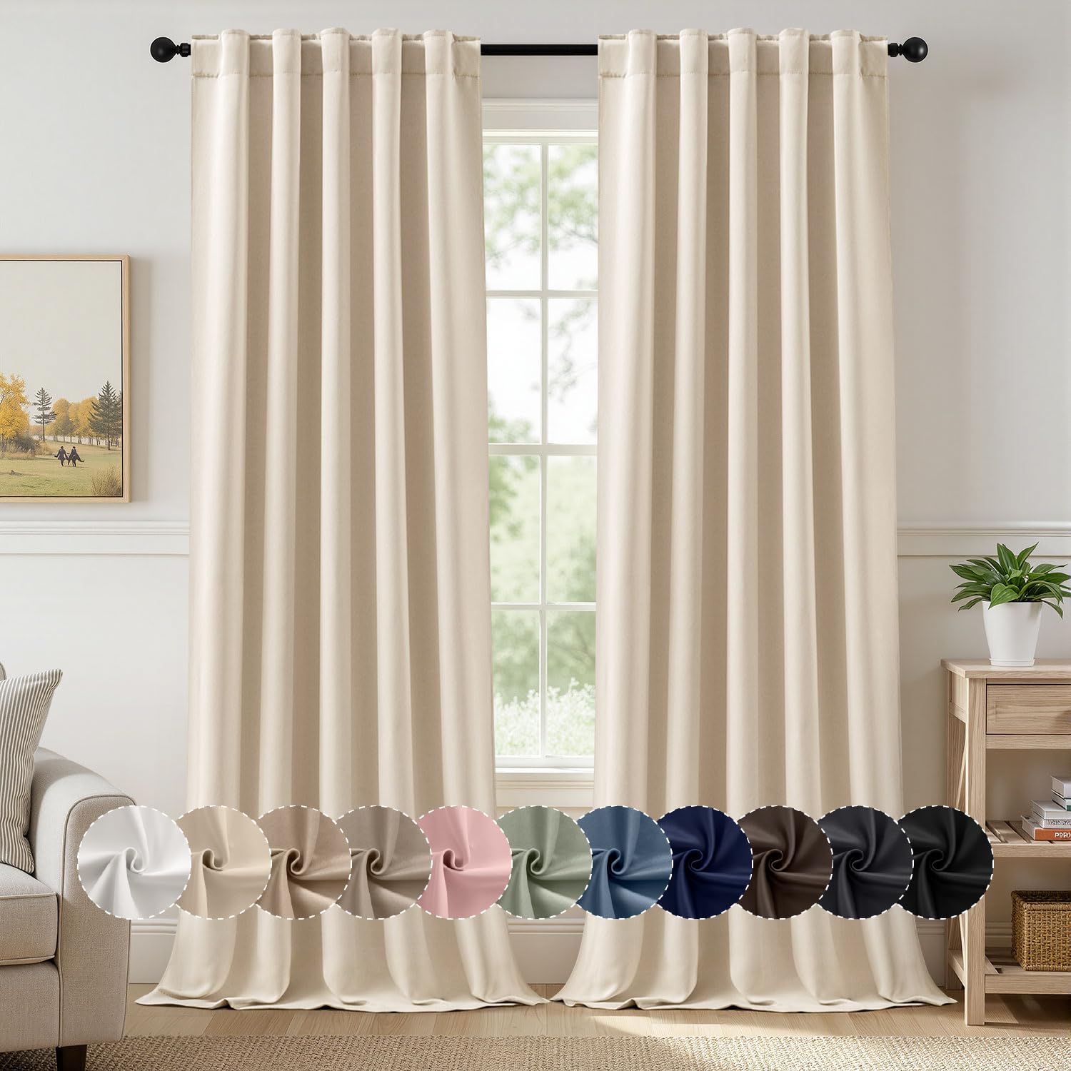 Photo 1 of MIULEE Cream Beige Pinch Pleat Blackout Curtains 96 Inch Length 2 Panels Set for Bedroom Living Room Darkening Back Tab Rod Pocket Pleated Thermal Insulated Soundproof Curtains with Hooks, W40xL96