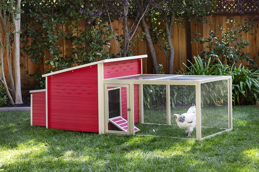 Gallinero Durango con Parque, Material ECOFLEX, Resistente y Duradero, para 8-10 Aves, con Perchas y Ponedero (Rojo)