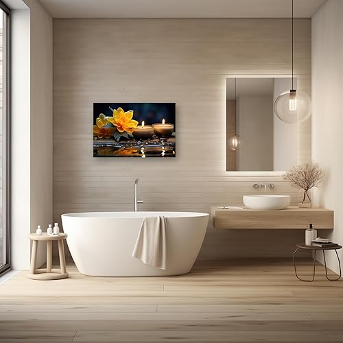 Miniatura 4 de DOARTDO Lienzo zen para pared, diseño de flores amarillas y velas, pinturas de spa, marco de decoración de baño con espíritu meditativo (12.00 x