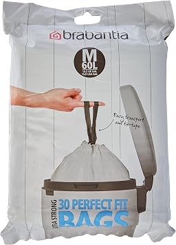 Brabantia Bin Liners, Size M/60 Litre, 30 Bags, White